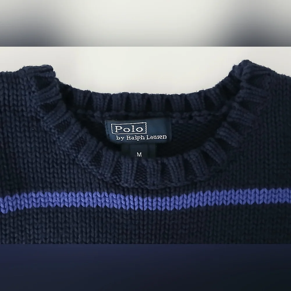 Polo Ralph Lauren Navy & Blue‎ Striped Boys Size M Crewneck Sweater Pullover